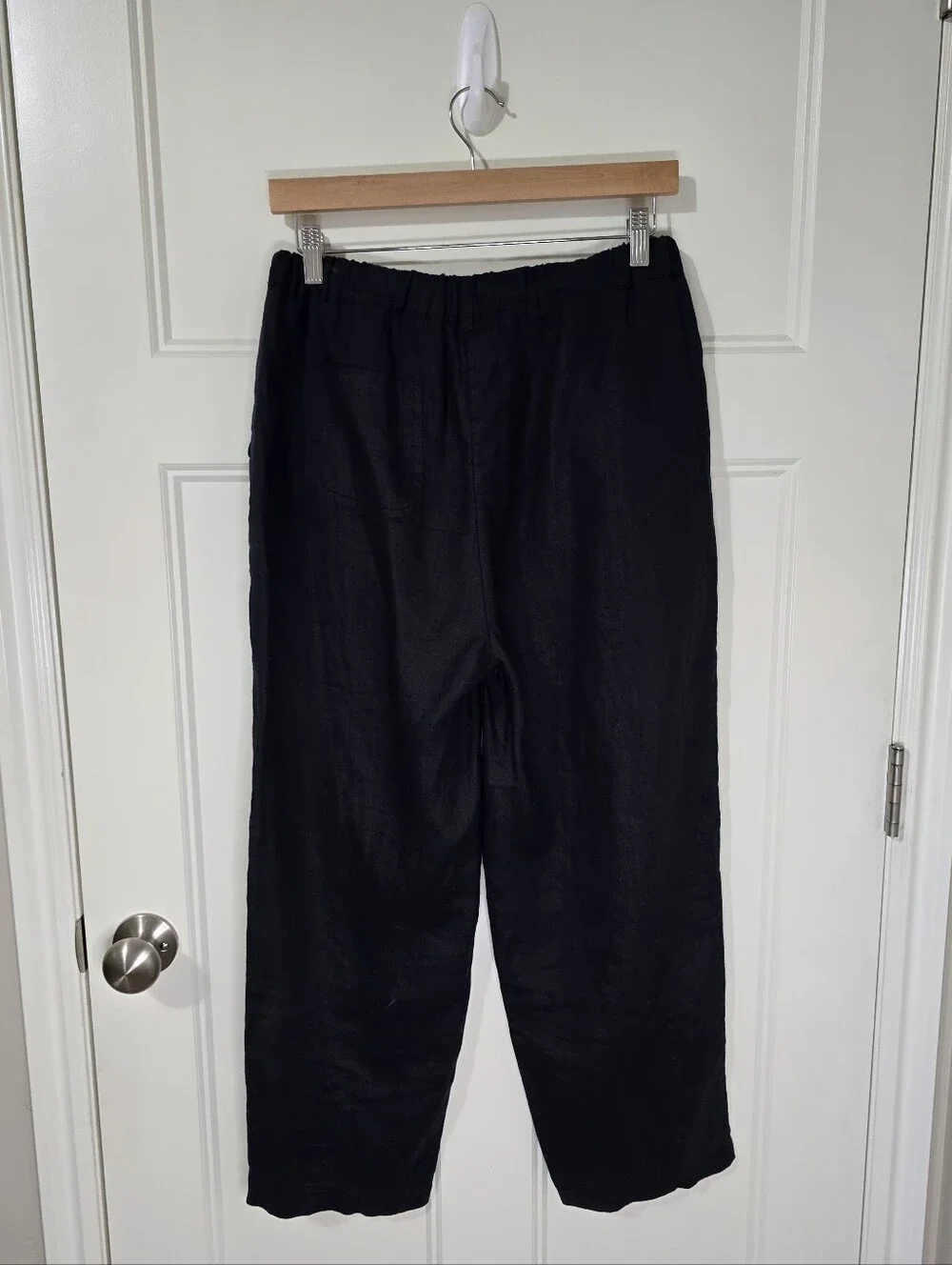 Quince European Linen Pants Womens Small Black Wide Leg Relaxed Pull On